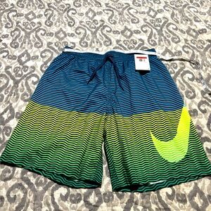 Nike Blue and Green Striped Swim Shorts Size Large